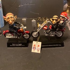 (2) Westmoreland Coots, grandpa bobble, heads, figurines, born to lose Harley